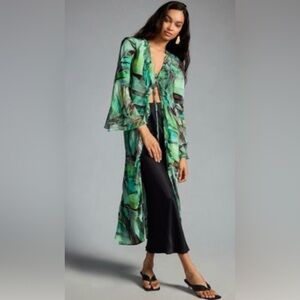 Anthropologie BL-NK Palm Print Lurex Kimono Duster | Size S/M